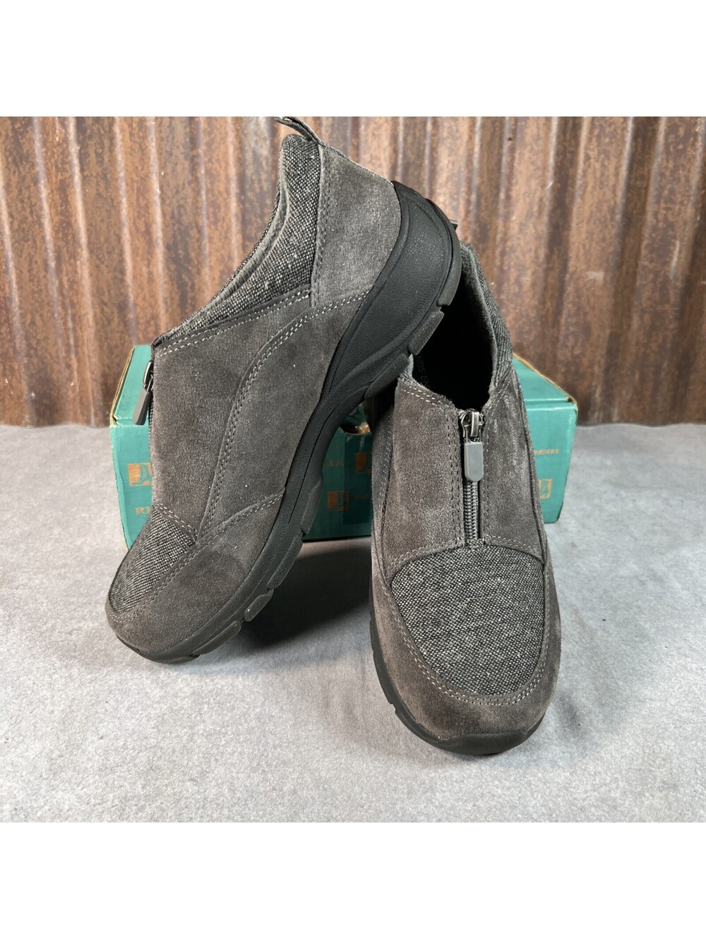 Lands End Womens Zip Front Loafer Leather Upper Gray shoes 10D VG